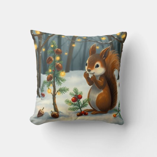 Christmas ready with the red squirrel in the woods クッション (正面)