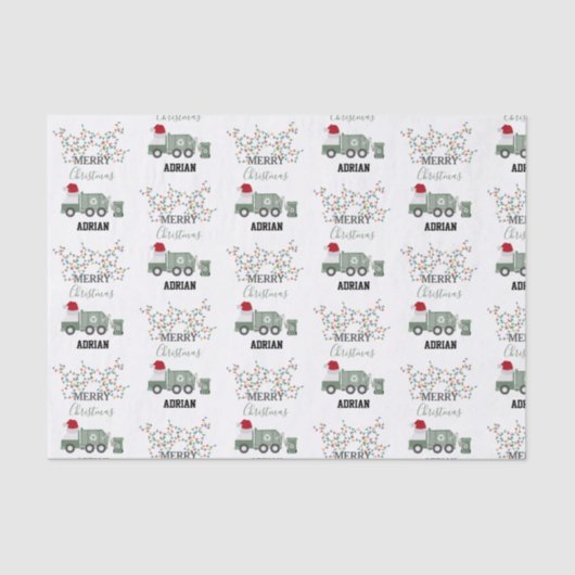 Christmas Recycling Garbage Truck Custom Name  薄葉紙 (正面)