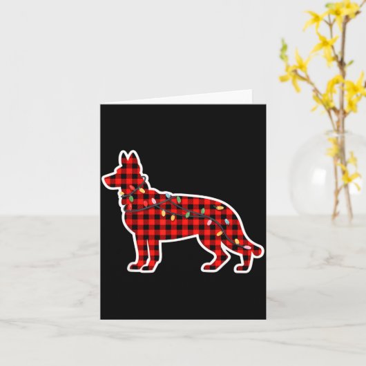 Christmas Red And Black Buffalo Plaid German Sheph カード (黄色い花)