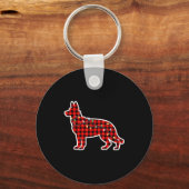 Christmas Red And Black Buffalo Plaid German Sheph キーホルダー (正面)