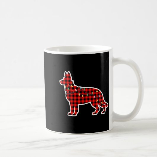 Christmas Red And Black Buffalo Plaid German Sheph コーヒーマグカップ (右)