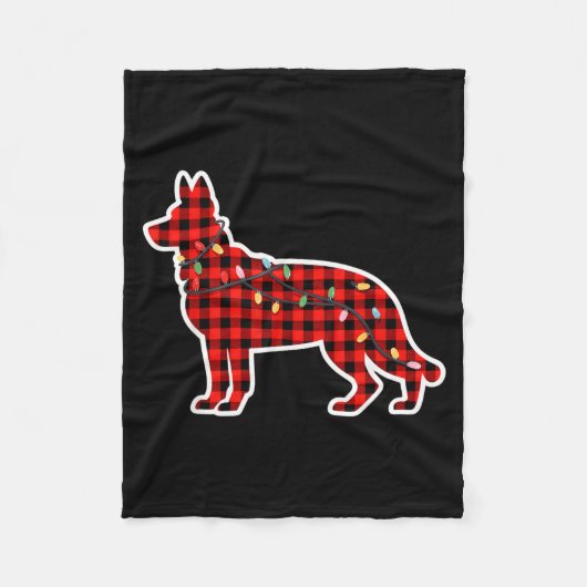 Christmas Red And Black Buffalo Plaid German Sheph フリースブランケット (正面)
