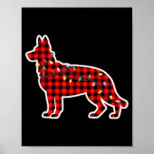 Christmas Red And Black Buffalo Plaid German Sheph ポスター (正面)