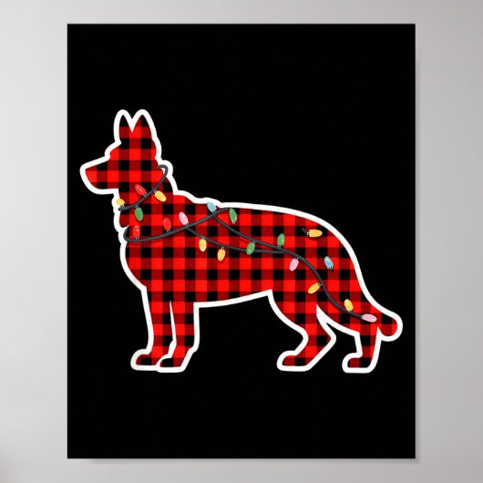 Christmas Red And Black Buffalo Plaid German Sheph ポスター (正面)