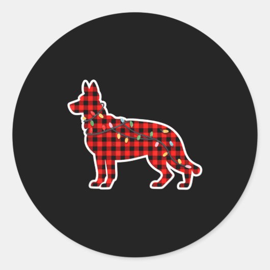 Christmas Red And Black Buffalo Plaid German Sheph ラウンドシール (正面)