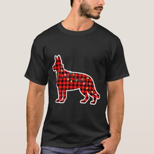 Christmas Red And Black Buffalo Plaid German Sheph Tシャツ (正面)