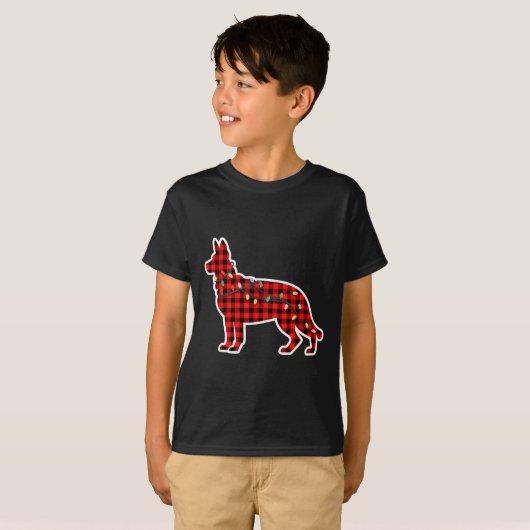 Christmas Red And Black Buffalo Plaid German Sheph Tシャツ (正面フル)