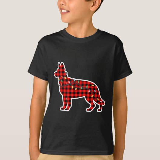 Christmas Red And Black Buffalo Plaid German Sheph Tシャツ (正面)