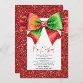 Christmas red and green bow and snowflakes シーズンカード (正面/裏面)