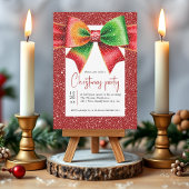 Christmas red and green bow and snowflakes party 招待状