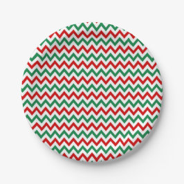 Christmas Red and Green Chevron Paper Plates ペーパープレート