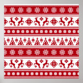 Christmas Red and White Deer and Trees Pattern ポスター (正面)