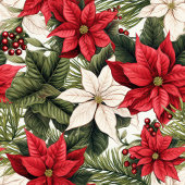 Christmas red and white poinsettia flowers Holiday シャワーカーテン