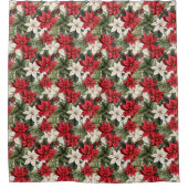 Christmas red and white poinsettia flowers Holiday シャワーカーテン (正面)