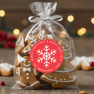 Christmas Red and White Snowflake Winter Holidays ラウンドシール