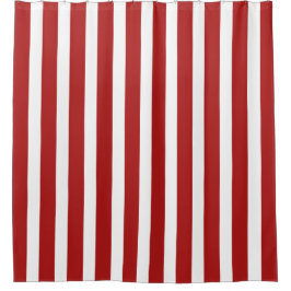 Christmas Red and White Vertical Striped Stylish シャワーカーテン