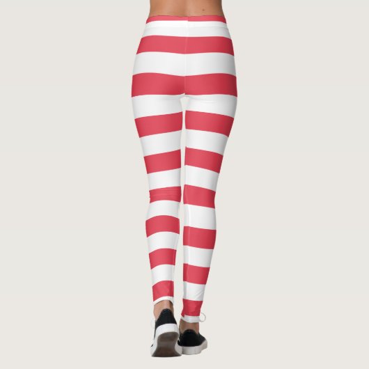 Christmas Red and White Wide Stripe Leggings レギンス (裏面)