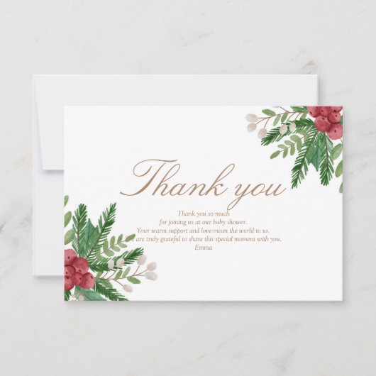 Christmas Red Baby Shower Thank You Card サンキューカード (正面)