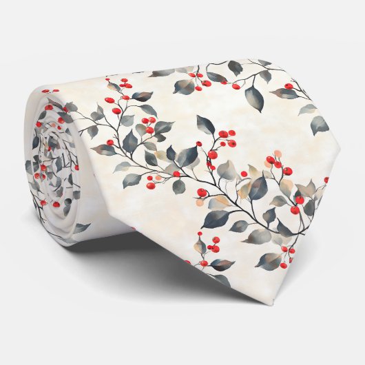 Christmas Red Berries Green Branches ネクタイ (ロール)