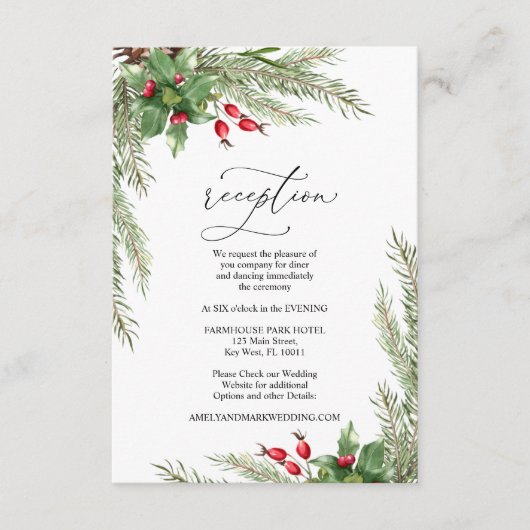 Christmas Red Berries  Reception Enclosure Card エンクロージャーカード (正面)