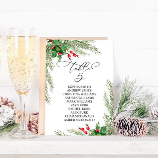 Christmas Red Berries Table Number 5 Seating Chart 招待状