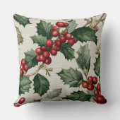 Christmas Red Berry Holly On Faux Linen クッション (裏面)