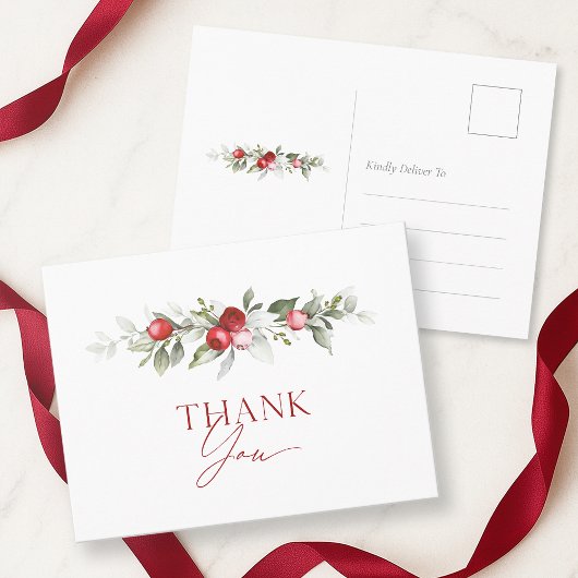 Christmas Red Berry Thank You Card ポストカード