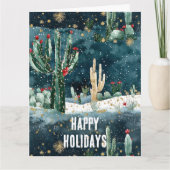 Christmas Red Blue Green Cactus Floral カード (正面)