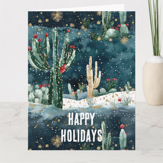 Christmas Red Blue Green Cactus Floral カード (正面)