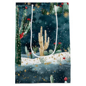 Christmas Red Blue Green Cactus Floral ミディアムペーパーバッグ (裏面)