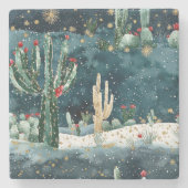 Christmas Red Blue Green Western Cactus ストーンコースター (正面)
