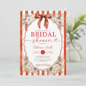 Christmas Red Bow Bridal Shower White Floral Party 招待状 (スタンド正面)