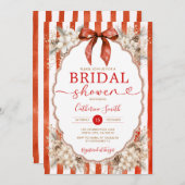 Christmas Red Bow Bridal Shower White Floral Party 招待状 (正面/裏面)