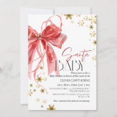 Christmas Red Bow Santa Baby Shower 招待状 (正面)