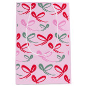 Christmas Red Bows Green Pink Hand Drawn ミディアムペーパーバッグ (正面)