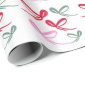 Christmas Red Bows Green Pink Hand Drawn ラッピングペーパー (ロールコーナー)