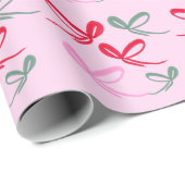 Christmas Red Bows Green Pink Hand Drawn ラッピングペーパー (ロールコーナー)