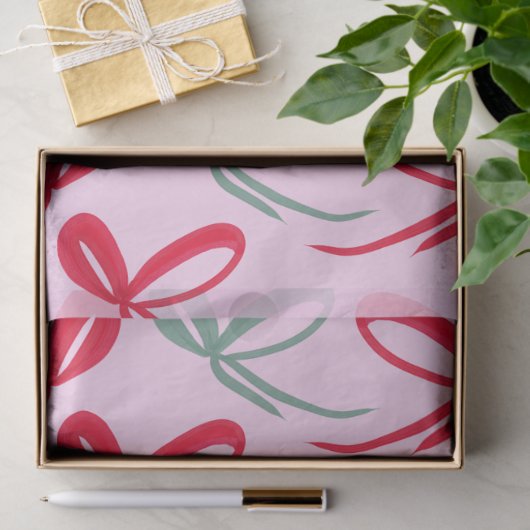 Christmas Red Bows Green Pink Hand Drawn 薄葉紙 (ギフト)
