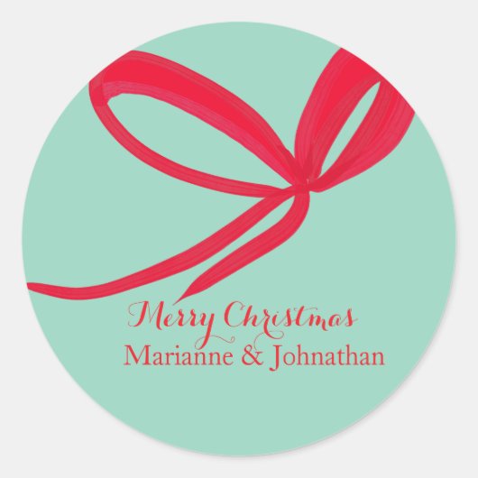 Christmas Red Bows Hand Drawn ラウンドシール (正面)