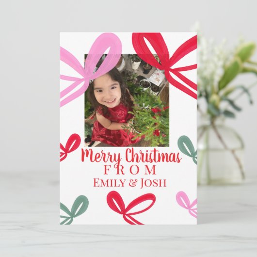 Christmas Red Bows Multicolor シーズンカード (スタンド正面)