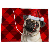 Christmas Red Buffalo Plaid Pug Dog Lover ラージペーパーバッグ (裏面)