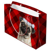 Christmas Red Buffalo Plaid Pug Dog Lover ラージペーパーバッグ (裏面アングル)
