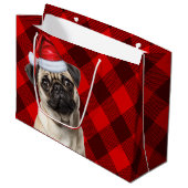Christmas Red Buffalo Plaid Pug Dog Lover ラージペーパーバッグ (正面アングル)