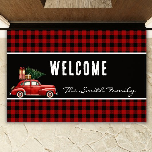 Christmas Red Buffalo Plaid | Rustic Holiday ドアマット
