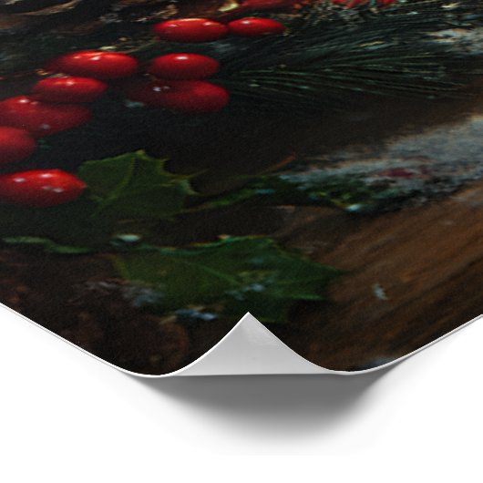 Christmas Red Candles Wintery Window ポスター (角)