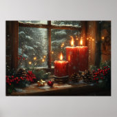 Christmas Red Candles Wintery Window ポスター (正面)
