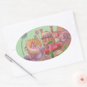 christmas  red car  楕円形シール (封筒)