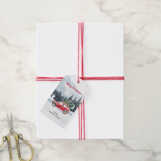 Christmas Red Car Tree Holiday ギフトタグ (より糸付き)