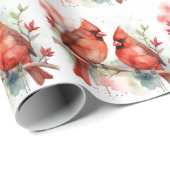 Christmas Red Cardinal Birds Holiday Art ラッピングペーパー (ロールコーナー)
