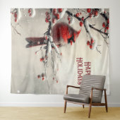 Christmas Red Cardinal Holiday Backdrop タペストリー (インサイチュ(横))